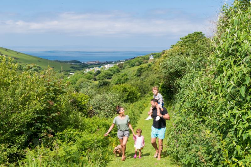Family Walk to beach at Woolacombe Sands Holiday Parks Devon