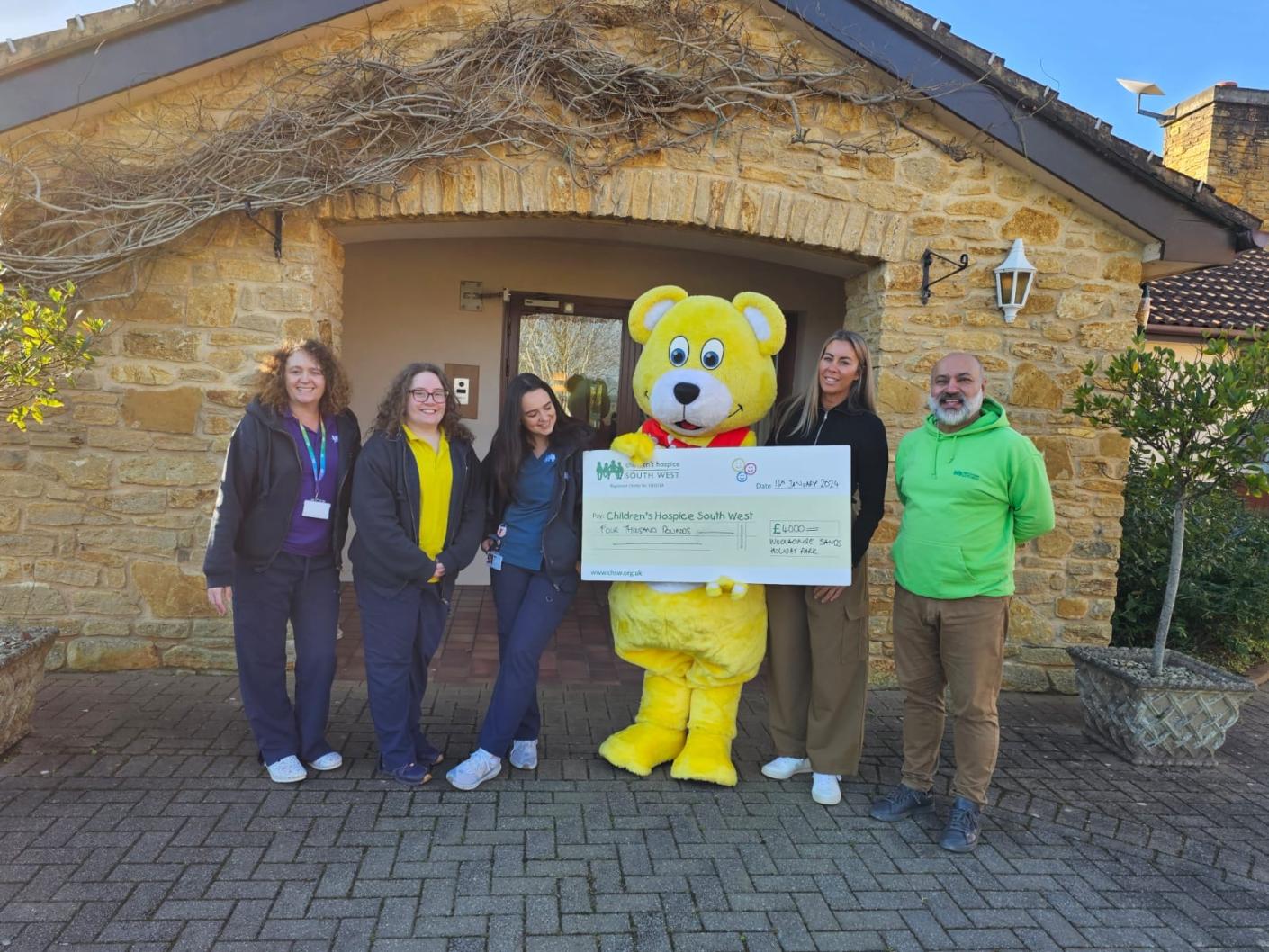 Presenting the cheque to Children's Hospice South West from Woolacombe Sands Holiday Park