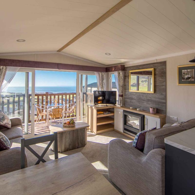 Living room in Atlantic Platinum Caravans with sea View at Woolacombe North Devon