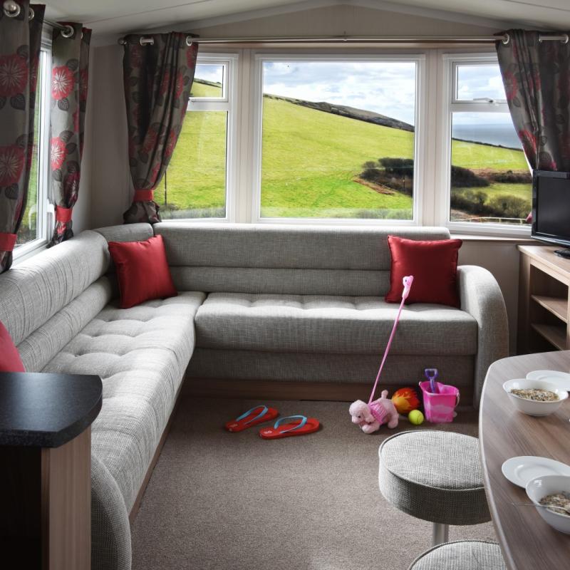 Ocean View Silver Caravan  lounge at Woolacombe Sands Holiday Parl