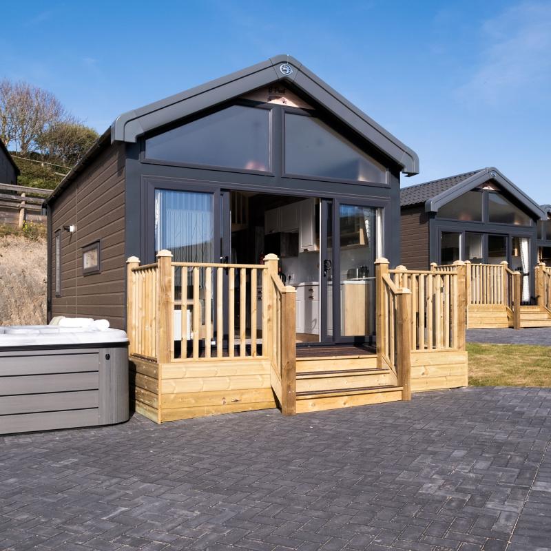 Sea View Cabin with Hot Tub at Woolacombe Sands Holiday park in North Devon