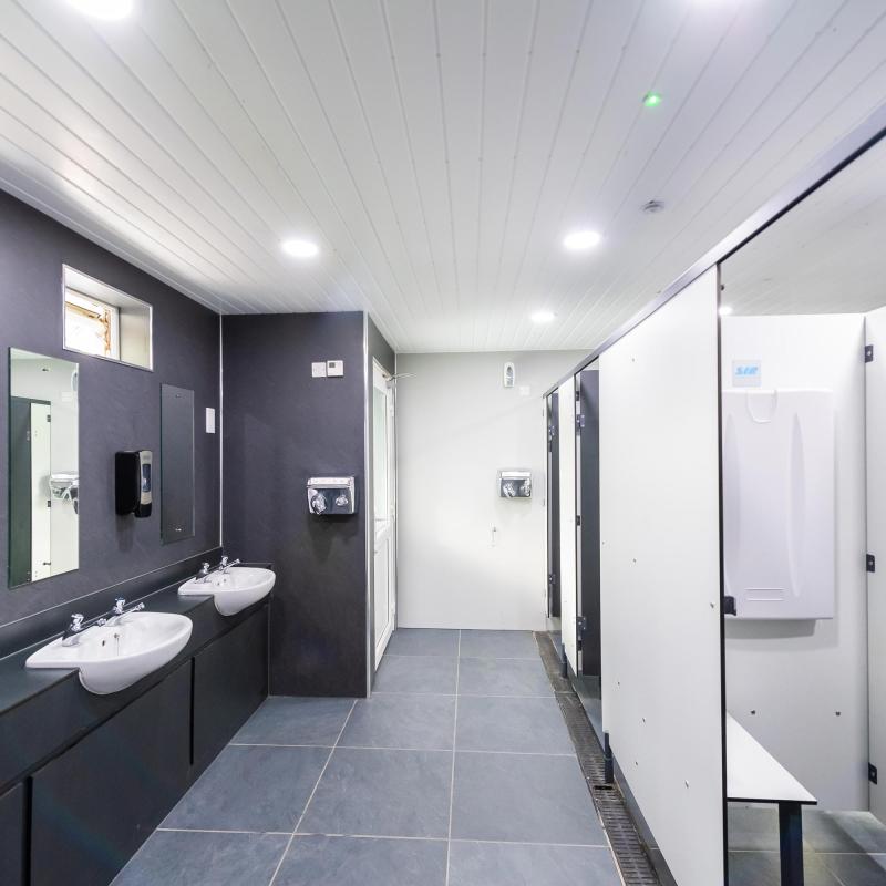An internal view of the Avenue 10 shower block at Woolacombe Sands Holiday Park