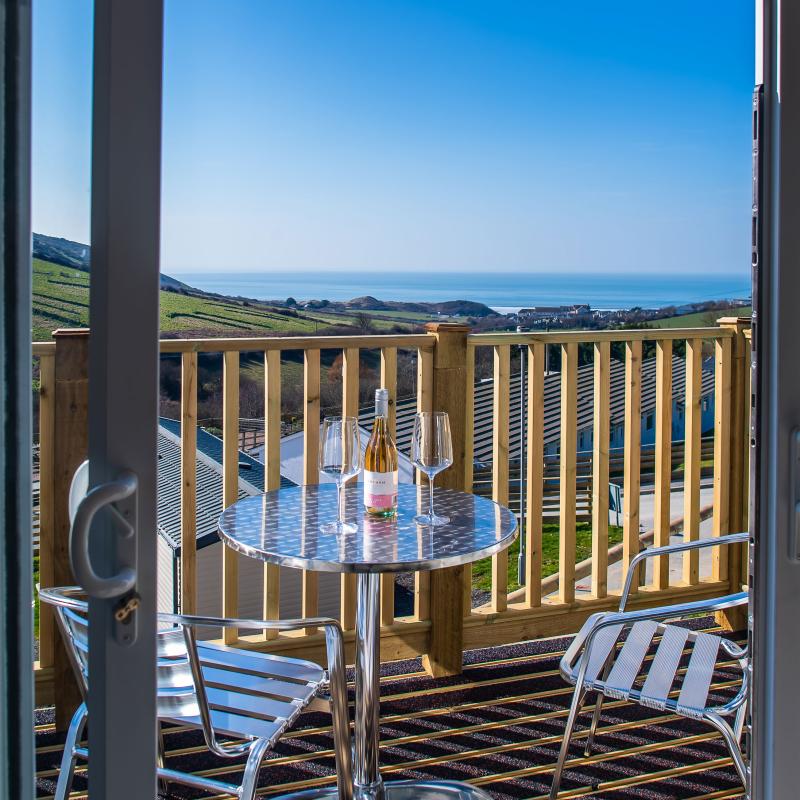 Sea views from the decking of a Diamond caravan at Woolacombe Sands Holiday Park