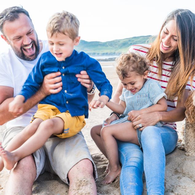 Family fun on the beach in Woolacombe, North Devon