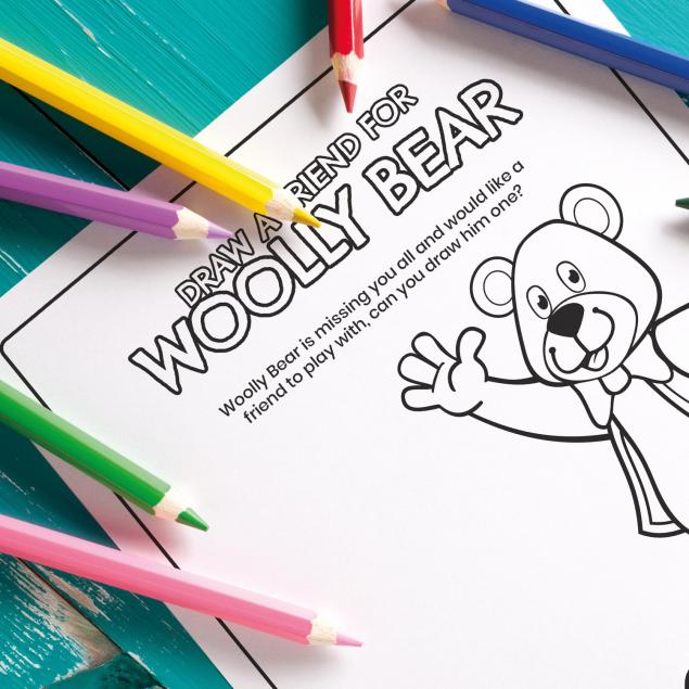 Woolly Bear Draw a Friend Free lock down activity sheet