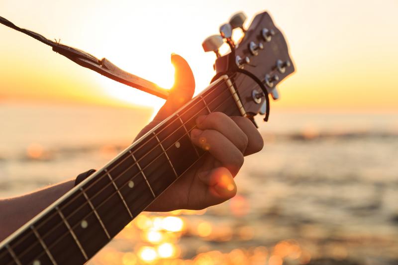 Band playing live music on Woolacombe beach