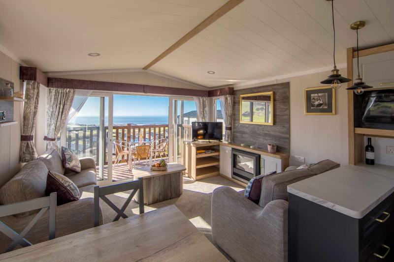 Living room in Atlantic Platinum Caravans with sea View at Woolacombe North Devon