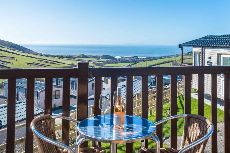 Balcony view from Ocean View Platinum Caravans with sea View at Woolacombe North Devon