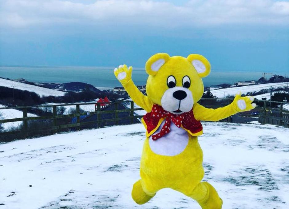 Woolly Bear enjoying Snow Day at Woolacombe Sands Holiday Park 