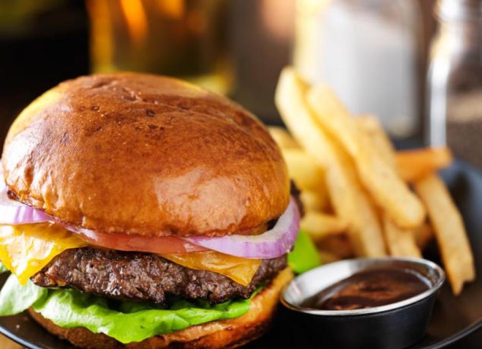 burger and chips