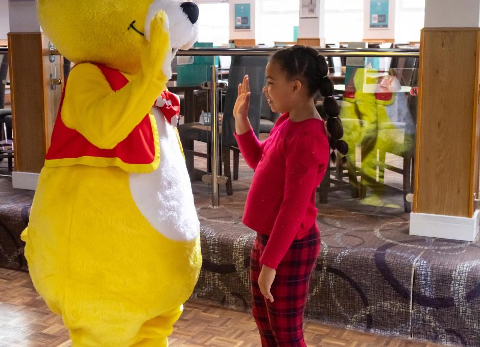 Woolacombe Sands Holiday Park Woolly Bear Greeting Guests in the Clubhouse