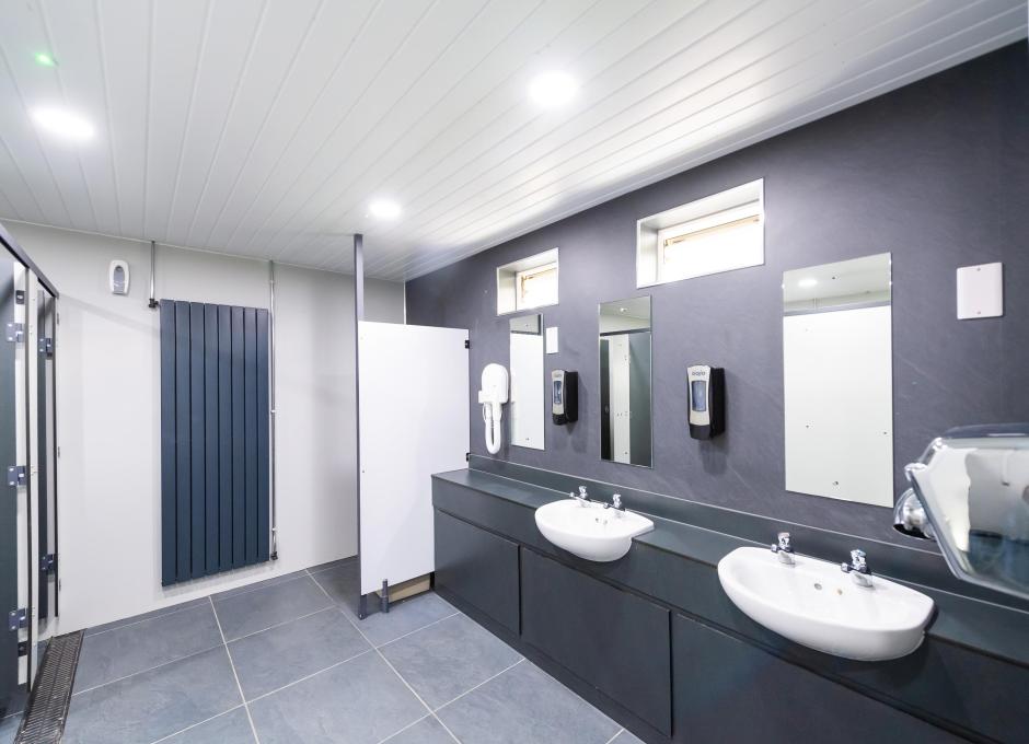 Sinks inside the shower block on Avenue 10 at Woolacombe Sands Holiday Park