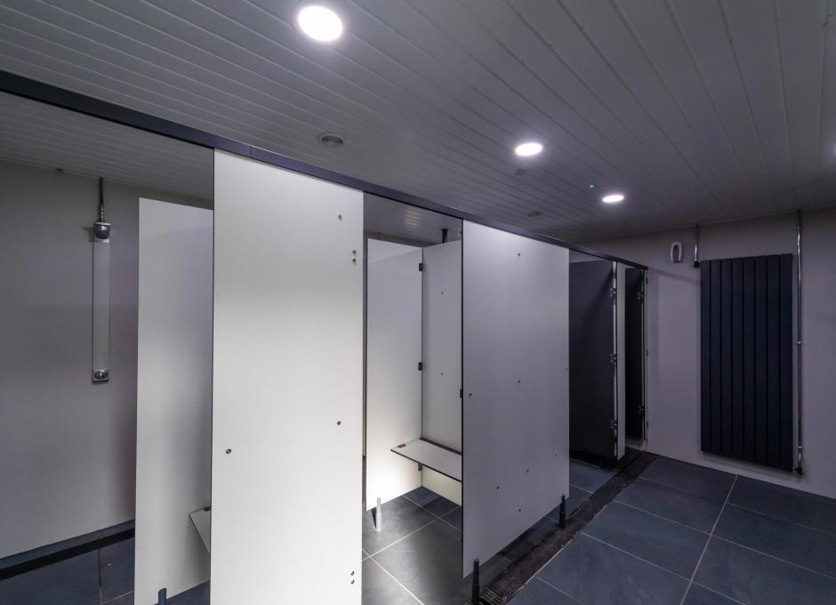 An inside view of the shower block on Avenue 10 at Woolacombe Sands Holiday Park